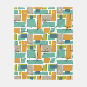 Funky Turcoise Orange Grönt Squares Mid Century Fleecefilt