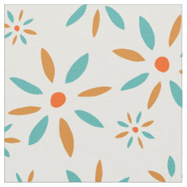 Funky Turkos och Orange Retro Flowers Tyg