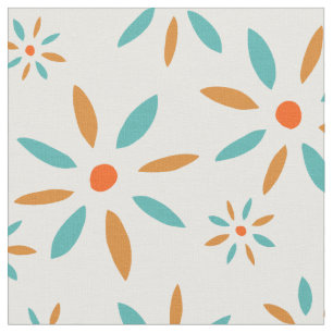 Funky Turkos och Orange Retro Flowers Tyg