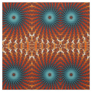 Funky Turkos och Orange Spiral Fractal Flowers Tyg