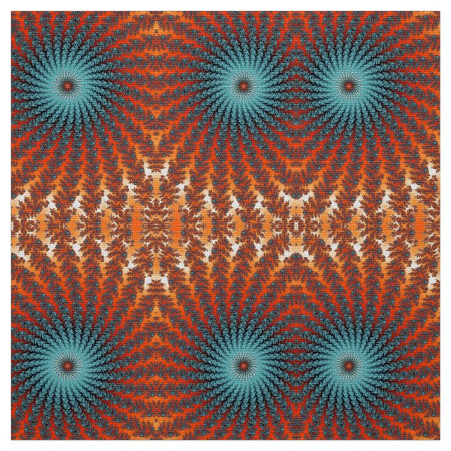 Funky Turkos och Orange Spiral Fractal Flowers Tyg (Provkarta)