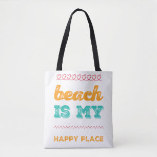 Funky Typografi Beach är mitt Lycklig Ställe Tygkasse