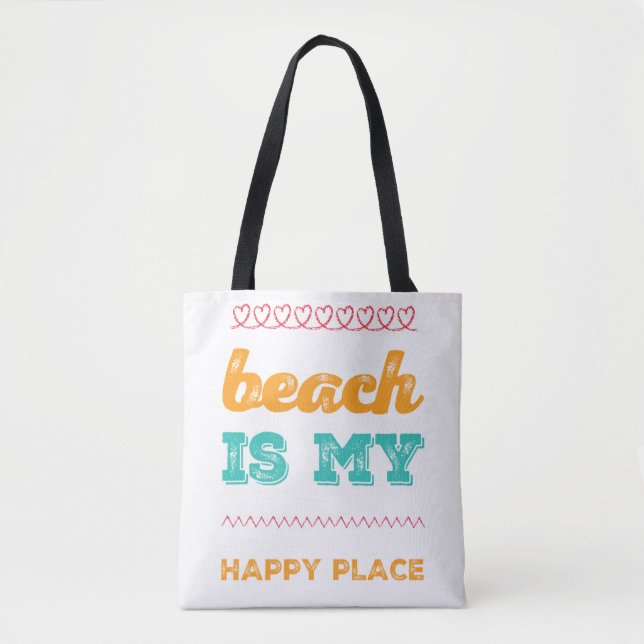 Funky Typografi Beach är mitt Lycklig Ställe Tygkasse (Framsida)