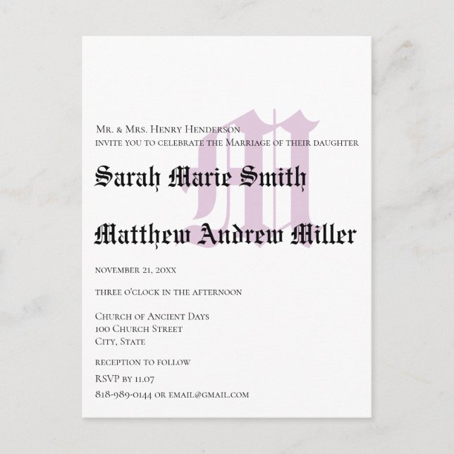 Funky uppBeat Modern monogram bröllopsinbjudan Inbjudan Vykort (Framsida)