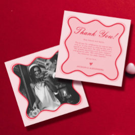 Funky Valentine Photo Red och Rosa Bröllop Tack Kort