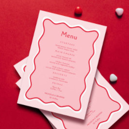 Funky Valentine Vågigt Red and Rosa Bröllop Meny