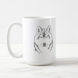 Funky Varg Head Ansikte Sketch Kaffemugg