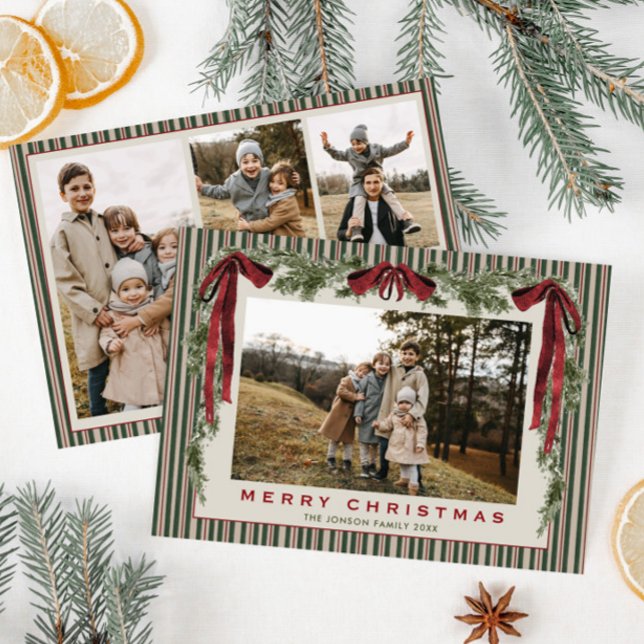 Funky Velvet Christmas Boho Red Bow 4 Photo Julkort (Skapare uppladdad)