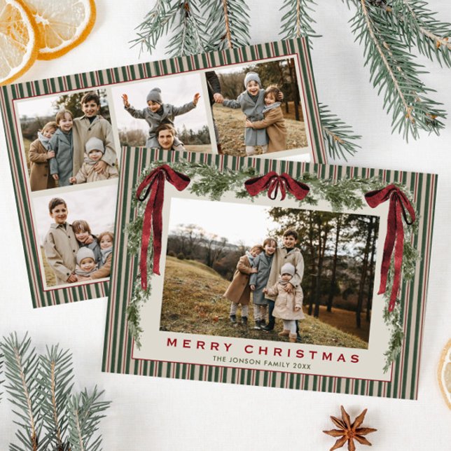 Funky Velvet Christmas Boho Red Bow 6 Photo Julkort (Skapare uppladdad)