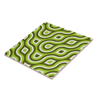 Funky Vild Circle Retro Mönster Lime Green White Kakelplatta