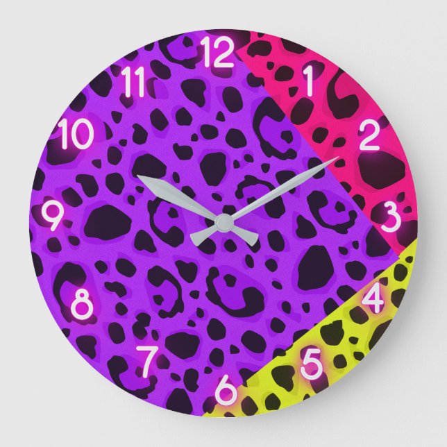 Funky Vild Neon Animal Leopard Cheetah Print Stor Klocka (Framsida)