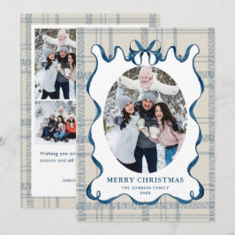 Funky Vintage Christmas Blue Bow Coquette5 Photo Julkort