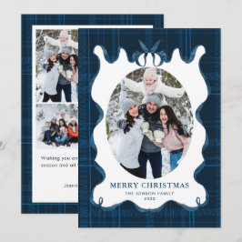 Funky Vintage Christmas Blue Bow Coquette5 Photo Julkort