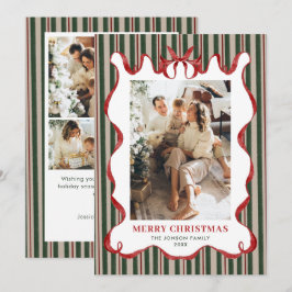 Funky Vintage Christmas Red Bow Coquette5 Photo Julkort