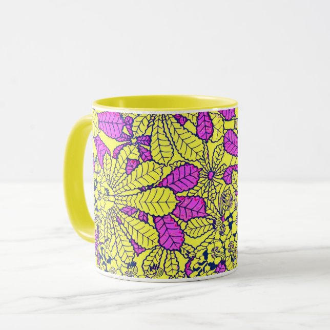 Funky Vintage Flowers Lila Gult Mugg Kopp (Framsida vänster)