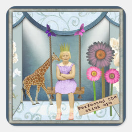 Funky Vintage Kid Altered Art Collage Fyrkantigt Klistermärke