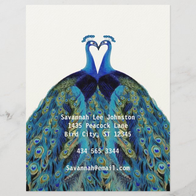 Funky Vintage Peacocks Kissing Letterhead Brevhuvud (Framsida)