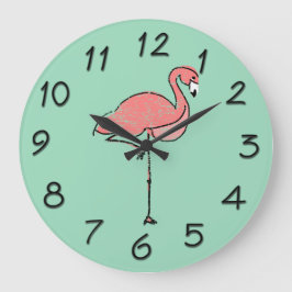 Funky Vintage Rosa Flamingo Blue Stor Klocka
