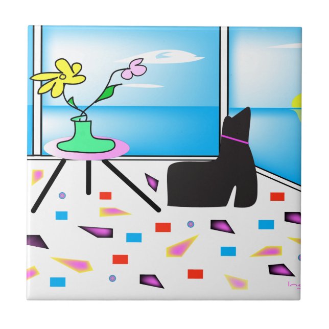 Funky Vitaktig färgfull miami, grafik Kakelplatta (Framsidan)