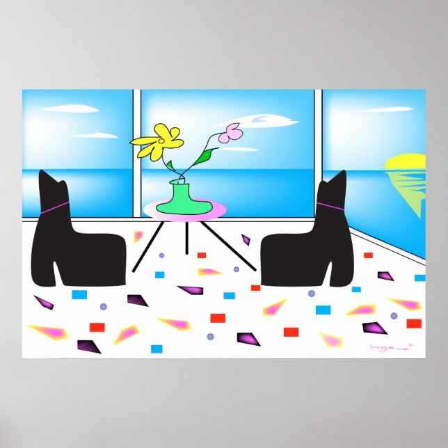 Funky Vy vid hav färglös Poster (Framsidan)