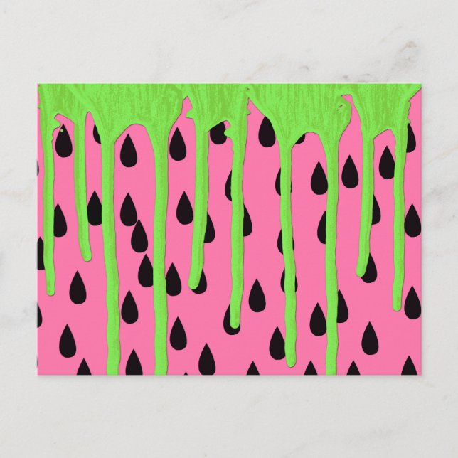 Funky Watermelon Neon Grönt Paint Drives Vykort (Framsida)