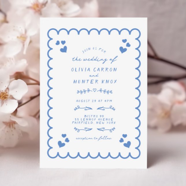 Funky Wave Doodle illustrerade handskriven Bröllop Inbjudningar (Skapare uppladdad)