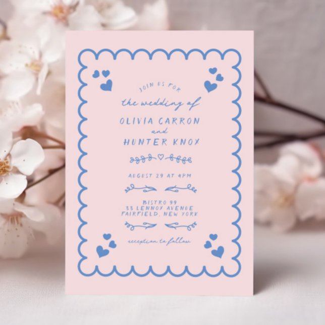 Funky Wave Doodle illustrerade handskriven Bröllop Inbjudningar (Skapare uppladdad)