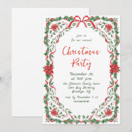 Funky Whimsical Christmas Red Bow Holiday Party Inbjudningar