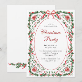 Funky Whimsical Christmas Red Bow Holiday Party Inbjudningar