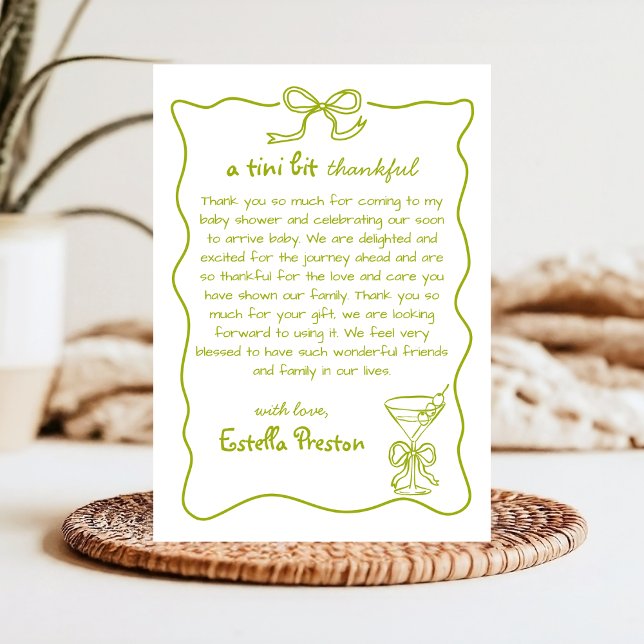 Funky Whimsical Grön Smutsig Martini Baby Shower Tack Kort (Skapare uppladdad)