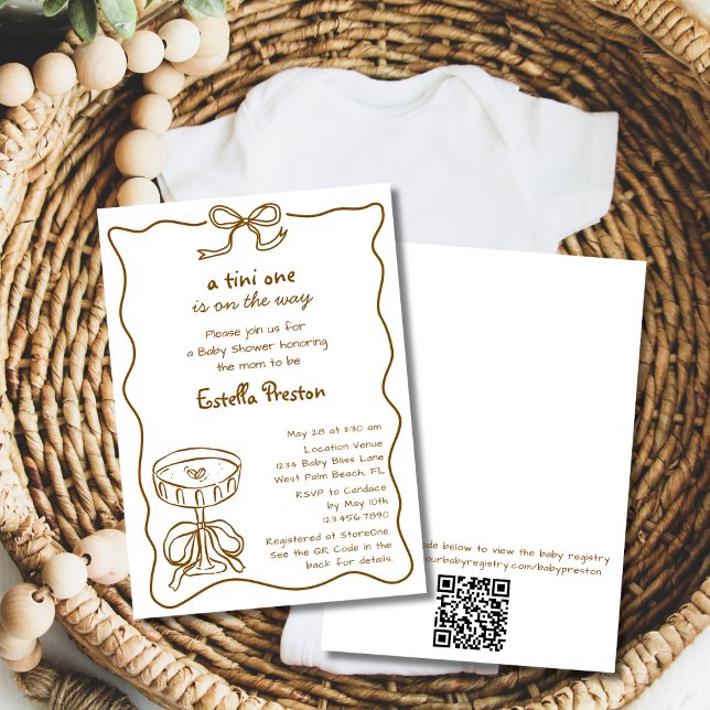 Funky Whimsical Martini QR Code Baby Shower Inbjudningar (Skapare uppladdad)