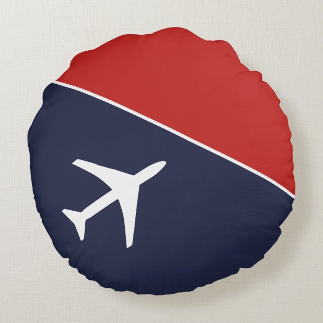 Funky White Flygplan-flygplanet Pilot Aviation Rund Kudde (Baksidan)