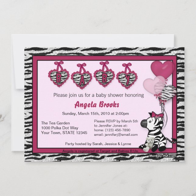 Funky Zebra Baby Shower-inbjudan Adcious ROSA Inbjudningar (Framsida)