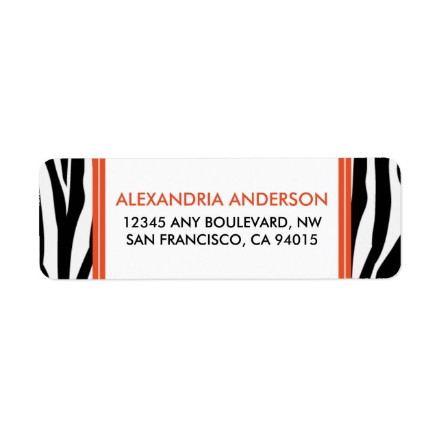 Funky Zebra tryck-adressetikett (orange) Returadress Etikett (Framsidan)