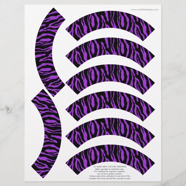 Funky Zebra tryck Lila Mini Cupkaka Wrappers  (Framsida)
