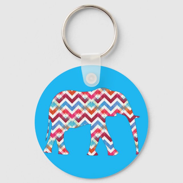 Funky Zigzag Chevron Elephant på Teal Blue Nyckelring (Framsida)
