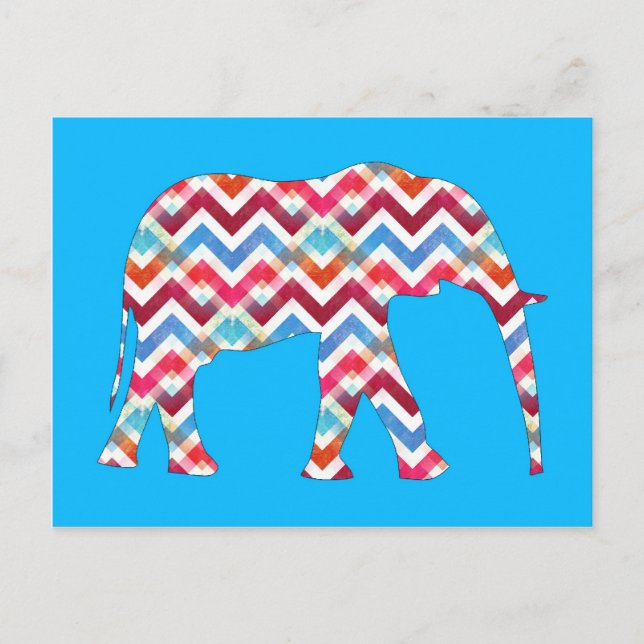 Funky Zigzag Chevron Elephant på Teal Blue Vykort (Framsida)