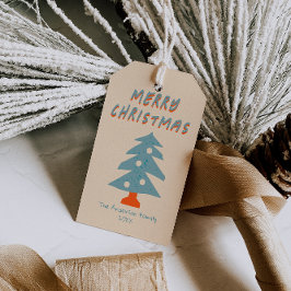 Funkyn Rustic Hand plockade Blue Julgran Presentetikett