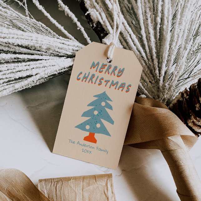 Funkyn Rustic Hand plockade Blue Julgran Presentetikett (Skapare uppladdad)