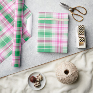 Funkyns Rosa och Grönt Play Tartan Mönster Presentpapper