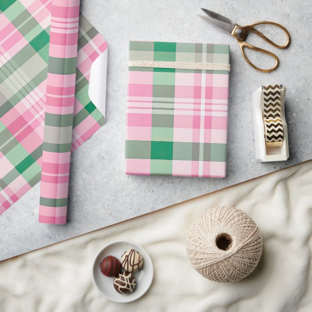 Funkyns Rosa och Grönt Play Tartan Mönster Presentpapper (Hantverk)