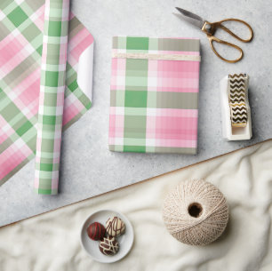 Funkyns Rosa och Grönt Play Tartan Mönster Presentpapper