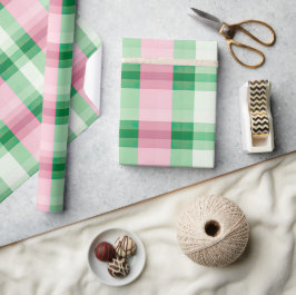 Funkyns Rosa och Grönt Play Tartan Mönster Presentpapper