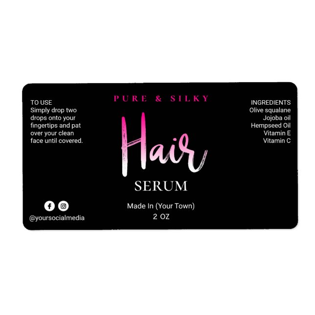 Funkyns Rosa och svart hårserumetiketter Fraktsedel (Framsidan)