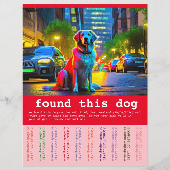 Funnet Hund  Reklamblad (Framsidan)