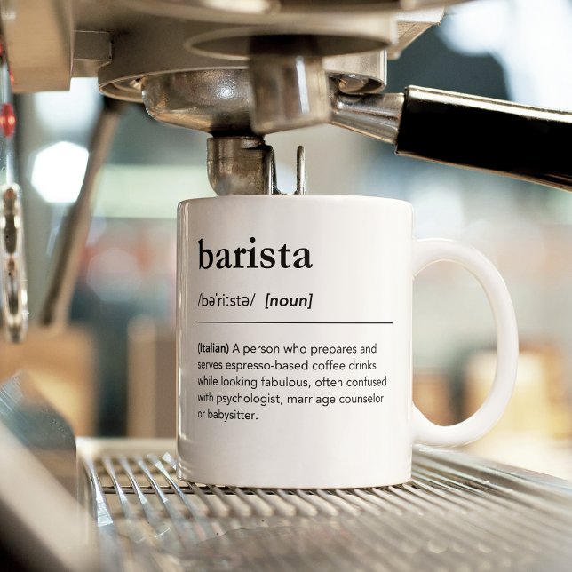 Funnig beskrivning av barista-definitionsjobb kaffemugg (Skapare uppladdad)