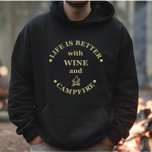 Funnt camping och vin ord hoodie