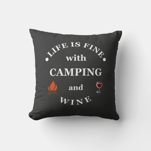Funnt camping och vin ord kudde (Framsida)