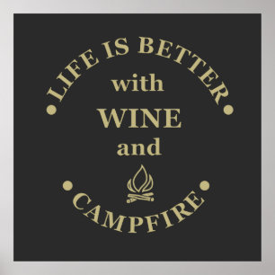 Funnt camping och vin ord poster