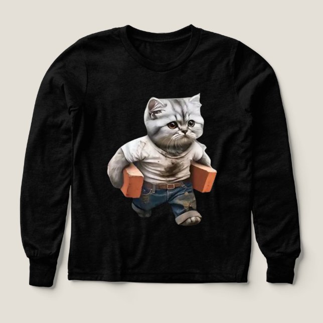 Funnt kattkonst bygger med tegel t shirt (Design framsida)